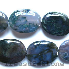 Bead, moss agate, 30x40mm oval. 16 inch strand.