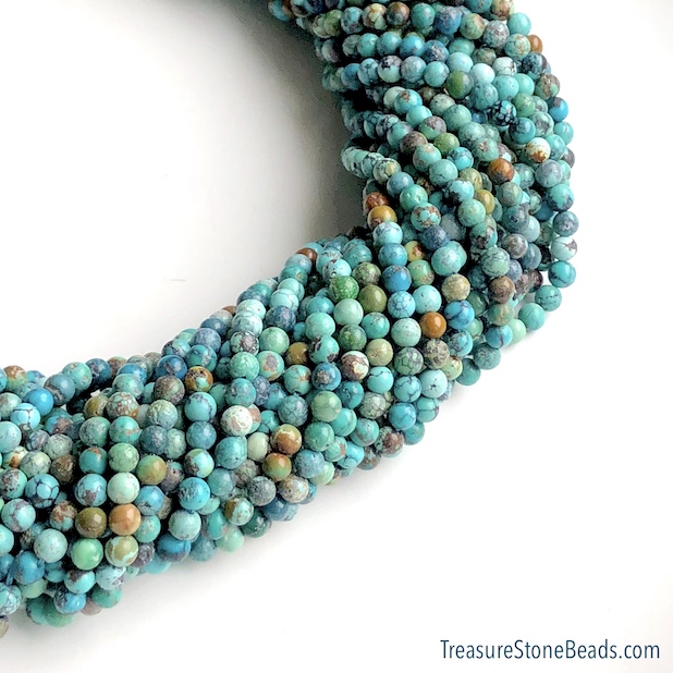 Bead, turquoise (natural), 4mm round. 16-inch,109pcs