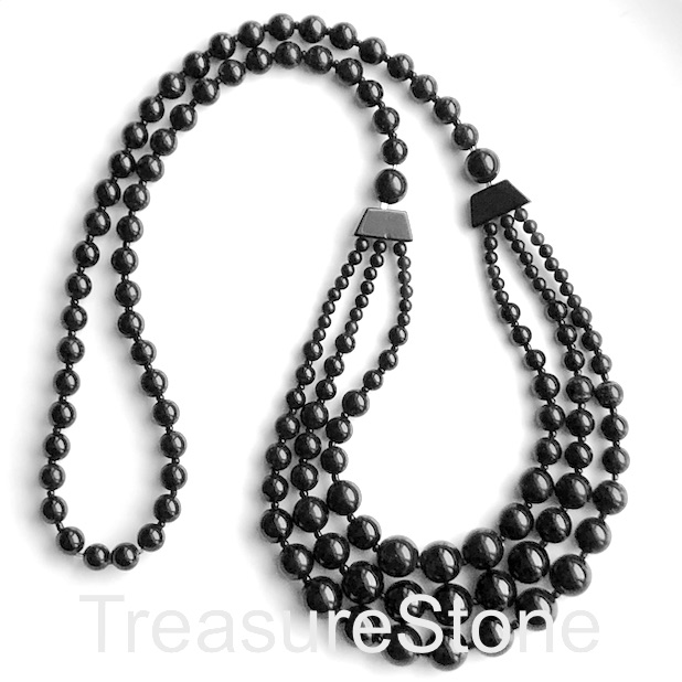 Necklace, 3 layered, black glass, 28 inch long. each