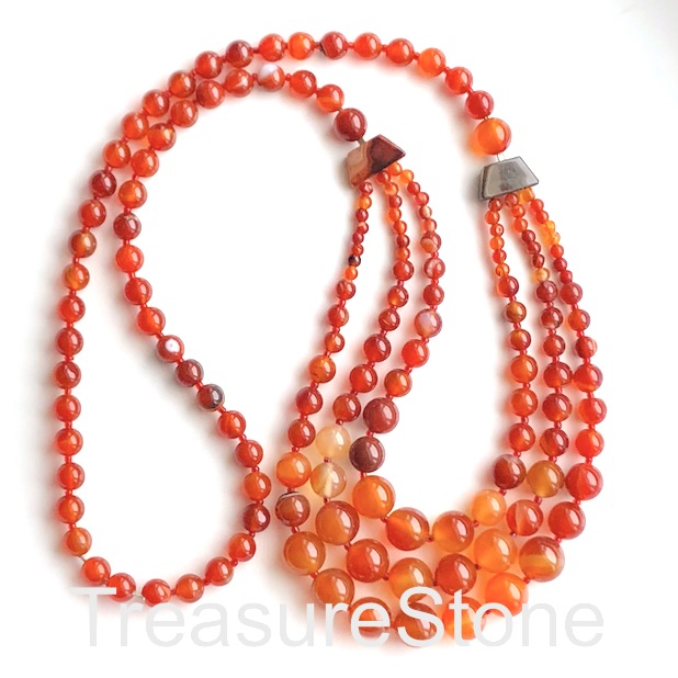 Necklace, 3 layered, carnelian, dyed, 28 inch long. each