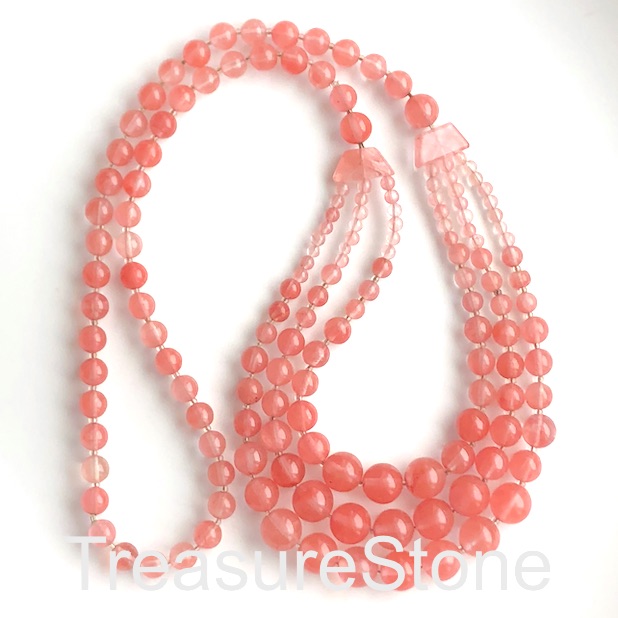 Necklace, 3 layered, cherry quartz glass, 28 inch long. each