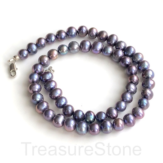 Necklace, Pearl, freshwater (dyed), purple, 7-9mm potato. 18inch