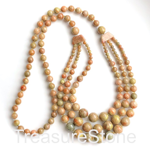 Necklace, 3 layered, unakite, 28 inch long. each