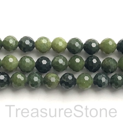 Bead, Nephrite Jade, 8mm faceted round. 15 inch, 48pcs