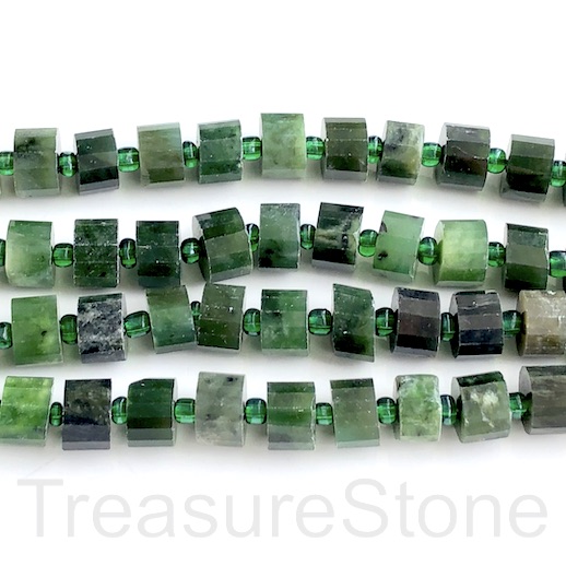 Bead, Nephrite Jade, 7x10mm faceted tube. 16 inch, 41pcs