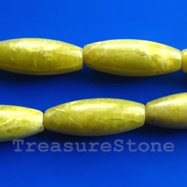 Bead, olive jade, 14x37mm oval. Sold per pkg of 10
