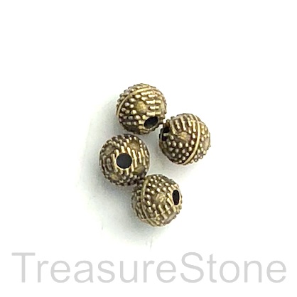 Bead, brass finished, dotted, 6mm round spacer. Pkg of 20.
