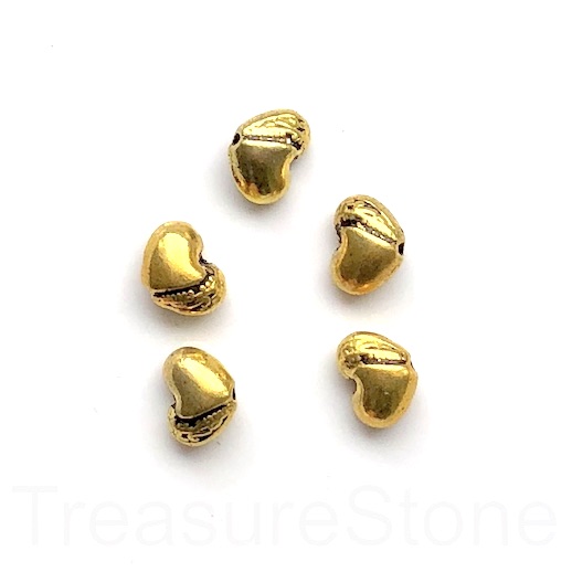 Bead, antiqued gold-finished, 8x10mm heart. Pkg of 15.