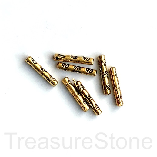 Bead, antiqued gold-finished, 2x14mm tube. Pkg of 19