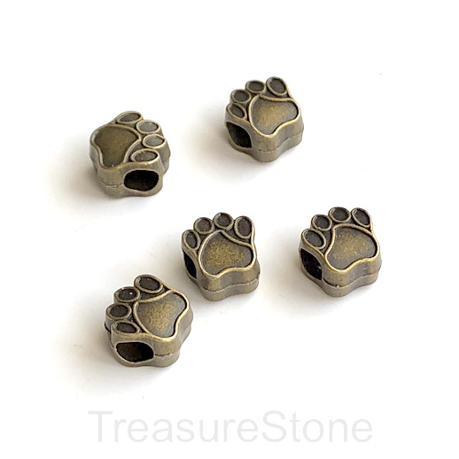 Bead, brass,spacer 10mm dog paw, large hole: 4.5mm.Pkg of 7