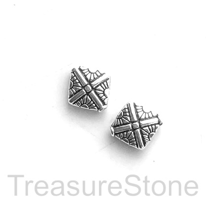 Bead, antiqued silver-finished, 12mm flat diamond . Pkg of 11.