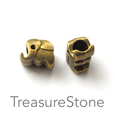 Bead, spacer,brass-colored, 8x11mm elephant,large hole,4mm. 7pcs