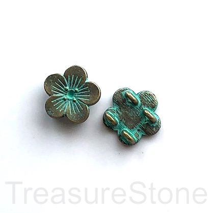 Bead, 2-strand spacer, patina finished, 14mm rose flower. 7pcs