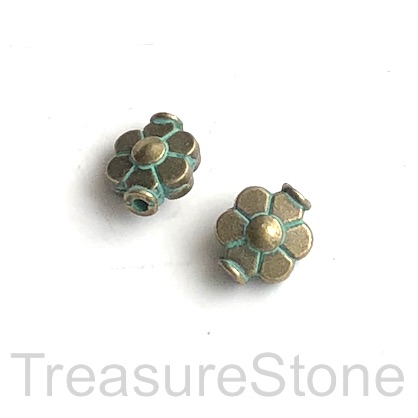 Bead, patina finished, 8x9x4mm flower spacer. 12pcs