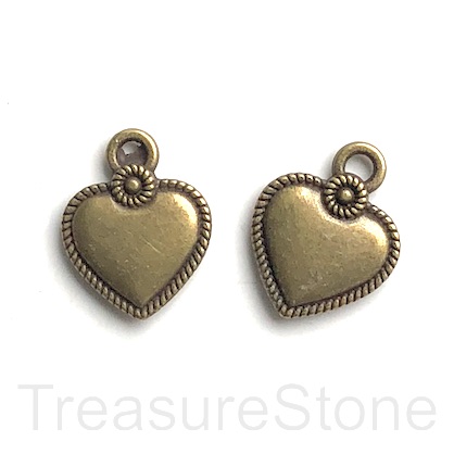 Charm/Pendant, brass-plated, 18mm heart. Pkg of 8. - Click Image to Close
