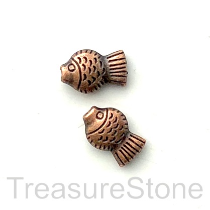 Bead, antiqued copper-finished, 9x14mm fish. Pkg of 12.