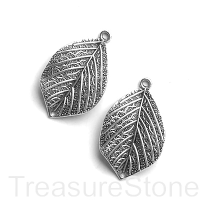Charm/Pendant/link, 20x30mm antiqued silver finished leaf. 5pcs. - Click Image to Close