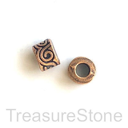 Bead, copper finished, 7x10mm tube spacer, large hole, 4.5mm. 9