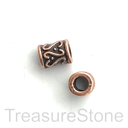 Bead, copper finished, 7x9mm tube spacer, large hole, 3mm. 15