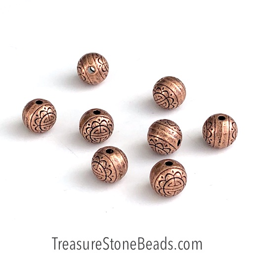 Bead, antiqued copper finished, 8mm round spacer. Pkg of 10