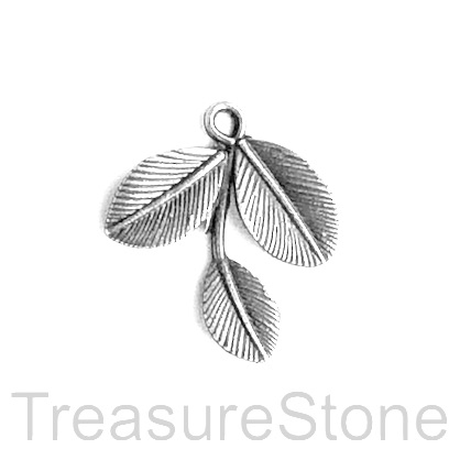 Pendant, silver-finished, 23mm leaf. Pkg of 5. - Click Image to Close