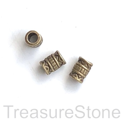 Bead, brass finished, 5x7mm tube spacer, large hole, 3mm. 15pcs
