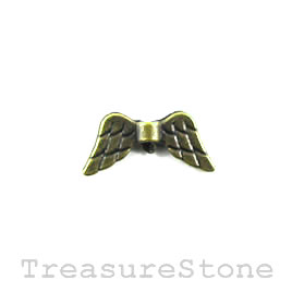 Bead, brass-finished, 9x19mm angel wing. Pkg of 12