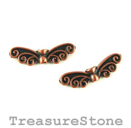 Bead, copper-finished, 7x21mm angel wing. Pkg of 8