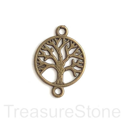 Pendant/charm/connector, brass-finished, 20mm Tree of Life. 6pcs