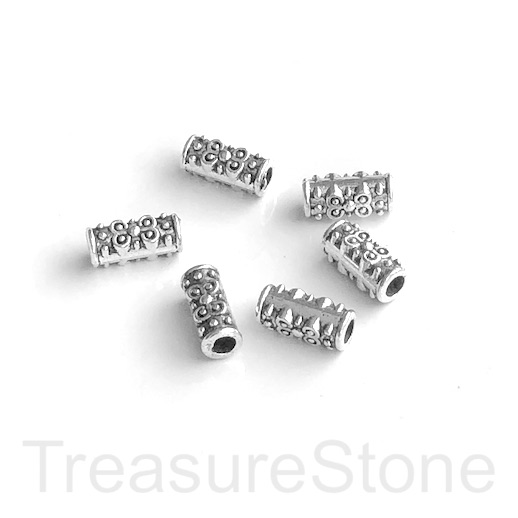 Bead, silver-finished, 6x12mm tube spacer, large hole: 3mm. 10pc