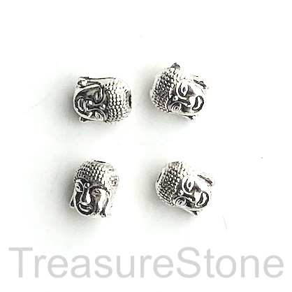 Bead, antiqued silver finished, 6x7mm Buddha Head. Pkg of 20.