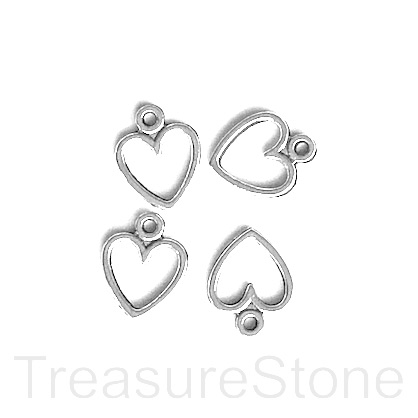 Charm, silver-finished, 11mm heart. Pkg of 15.