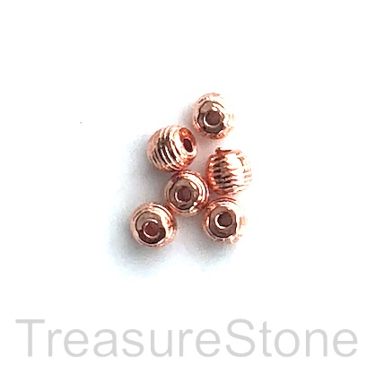 Bead, rose gold finished, 4mm lined round spacer. Pkg of 20.