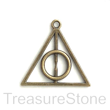 Pendant, brass-plated, 26x32mm triangle, circle. Pkg of 5.
