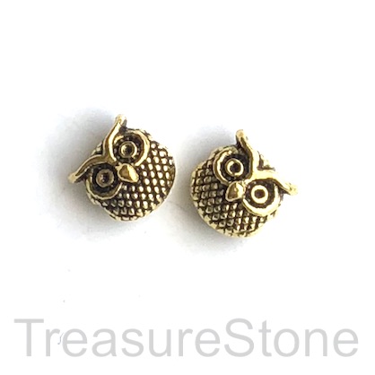 Bead, antiqued gold-finished, 9x6mm owl spacer. pkg of 10. - Click Image to Close