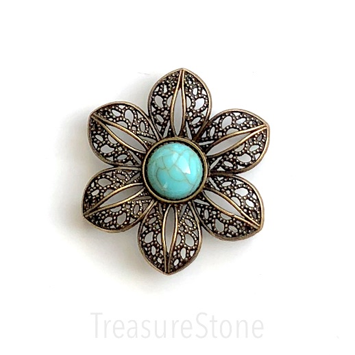 Bead/pendant,2-strand spacer/slider,37mm brass flower,turquoise