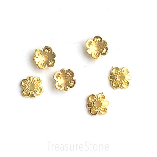 Bead cap, bright gold-finished, 9mm. pkg of 15