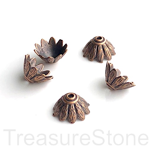 Bead cap, copper-finished, 8x14mm. Pkg of 7