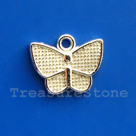 Charm, silver-finished, 10x13mm butterfly. Pkg of 15