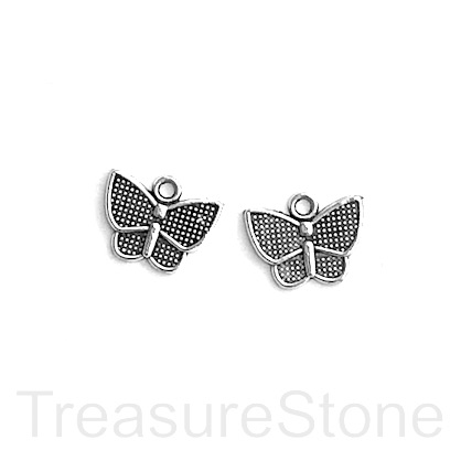 Charm, silver-finished, 10x13mm butterfly. Pkg of 14.