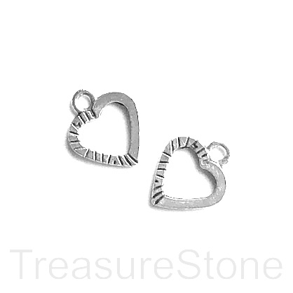 Charm, silver-finished, 12mm open heart. Pkg of 15.
