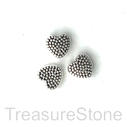 Bead, antiqued silver-finished, dotted 7mm heart. Pkg of 16.