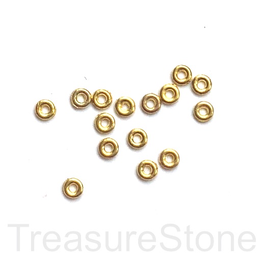 Bead, gold-finished, 4mm ring/circle, spacer. Pkg of 50.