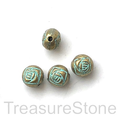 Bead, patina finished, 6x7mm rose flower spacer. 10pcs