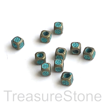 Bead, patina finished, 3mm cube spacer. Pkg of 18