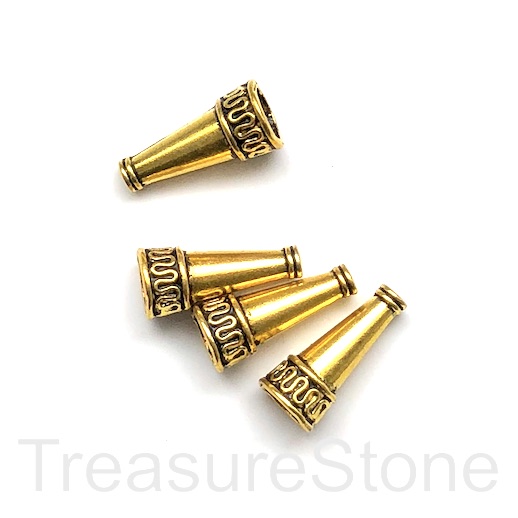 Cone, antiqued gold-finished, 10x22mm. Pkg of 5