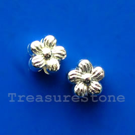 Bead, bright silver-finished, 6mm flower spacer. Pkg of 20