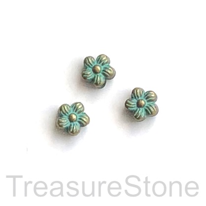 Bead, patina finished, 6mm flower spacer. Pkg of 20