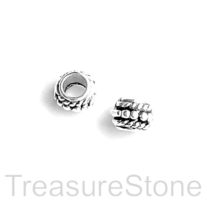 Bead, silver, 6x8mm barrel/rondelle spacer, large hole,4mm. 12