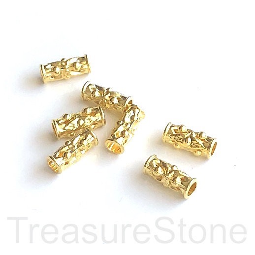 Bead,bright gold,6x15mm filigree tube spacer, large hole:4mm. 10